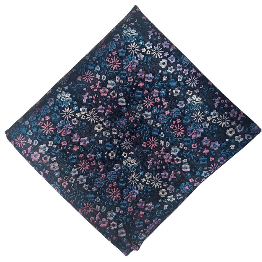 KA02452 Col 10 Silk Pocket Square (Navy/Purple)
