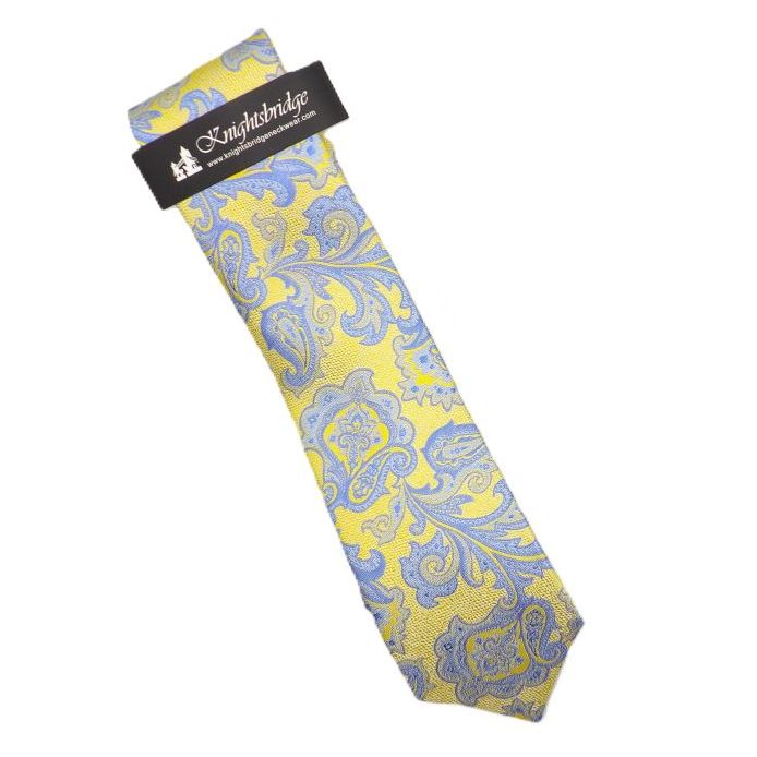 KB25427BL Silk Extra Long Tie (Yellow/Blue)