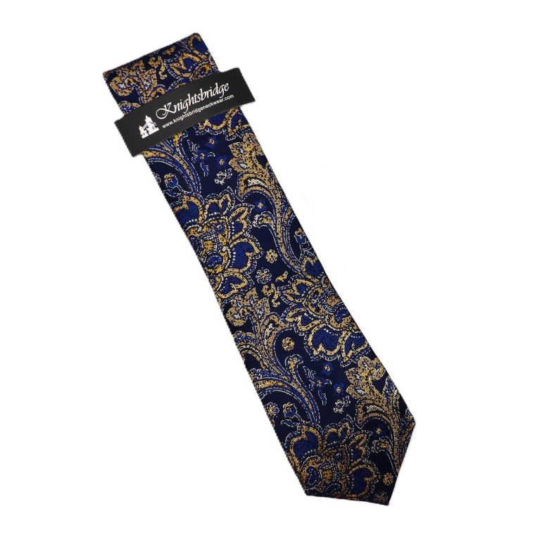 KC103406TBLA-1 Silk Extra Long Tie (Blue/Gold)