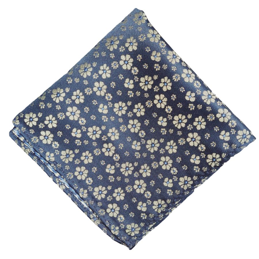 KH01653 Col 2 Polyester Pocket Square Navy/Gold