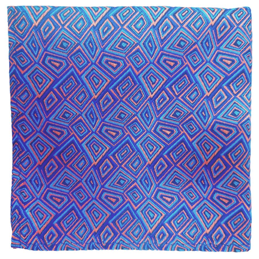 KH02538 Col 4 XL Polyester Pocket Square (Blue/Orange)
