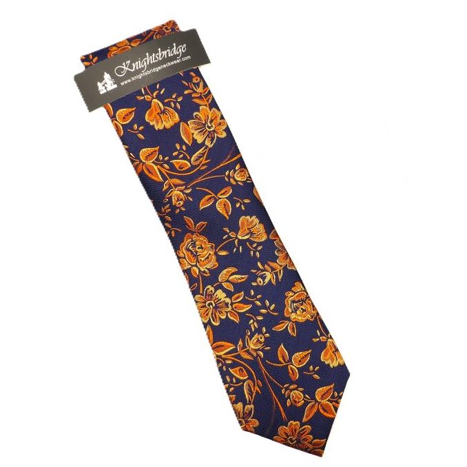 KX0838BL Silk Extra Long Tie (Navy/Orange)