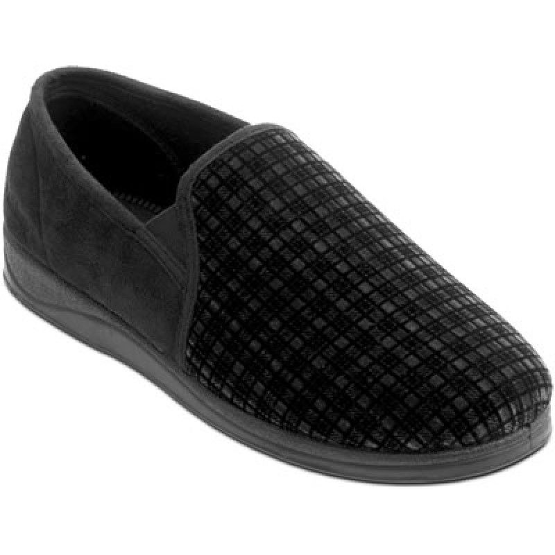 P408-38  Padders Albert Slipper Wide G Fitting (Black Check)