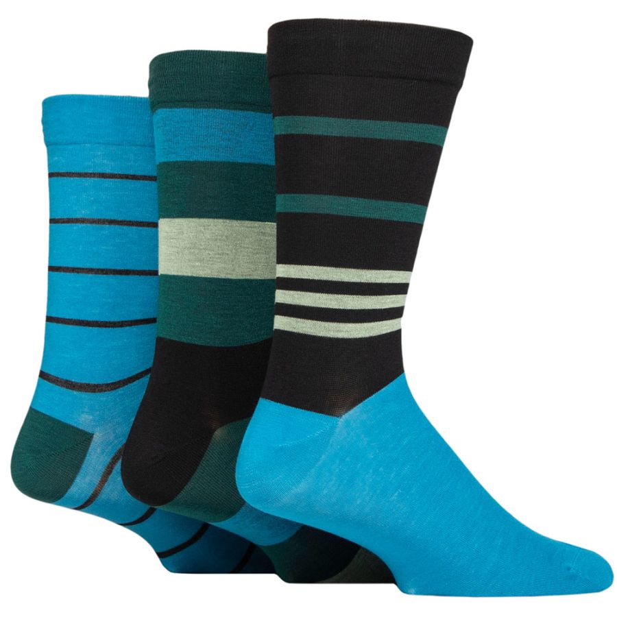 X929 Comfort Cuff Bamboo Striped Socks Upto size 14 (Storm)