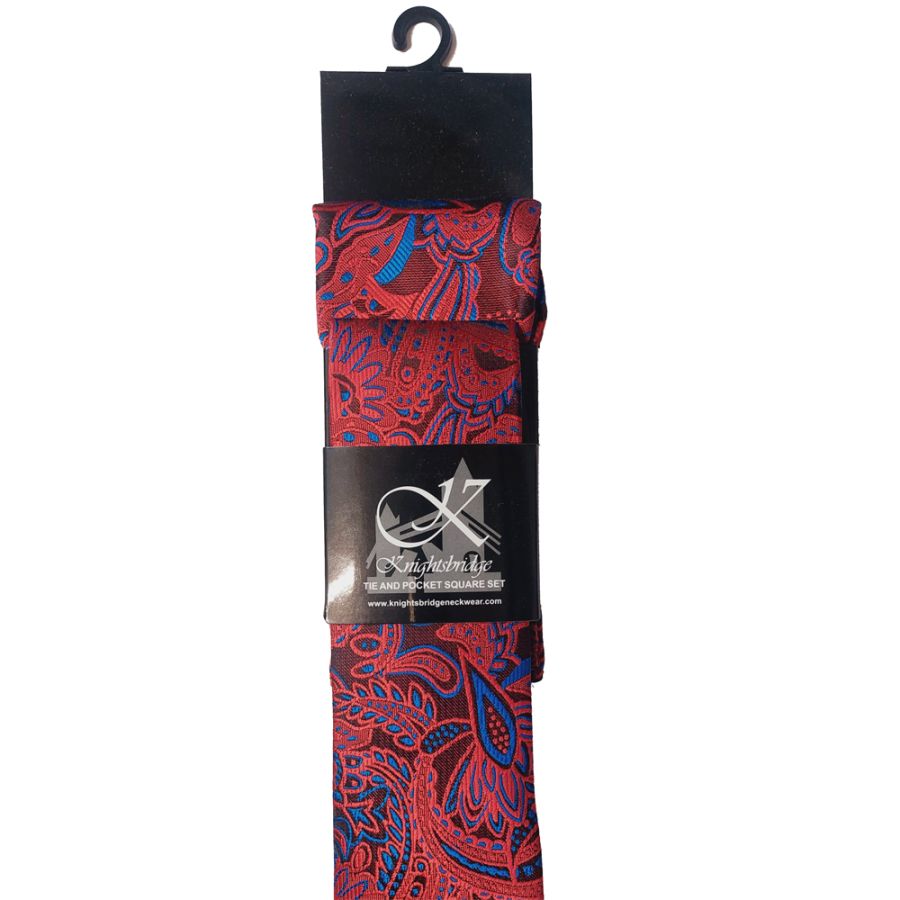 T10128 Knightsbridge Tie & Pocket Square Set - Red/Blue
