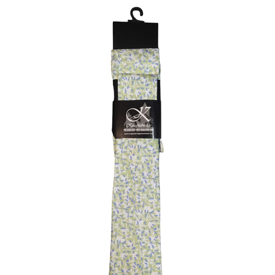 T910637 Knightsbridge Tie & Pocket Square Set - Green/Blue