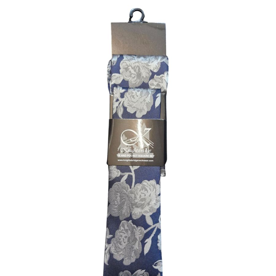U70037 Knightsbridge Tie & Pocket Square Set - Navy