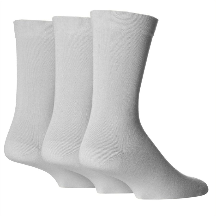 X755 Comfort Cuff Bamboo Plain Socks upto size 14 (White)