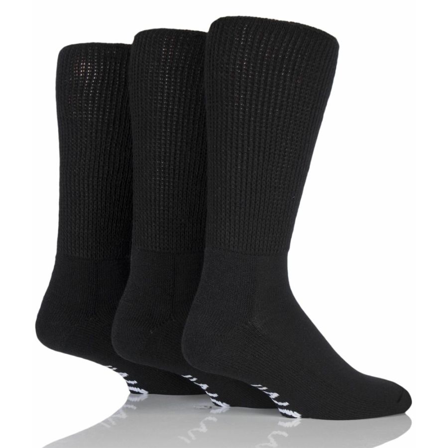 X766 3 Pack Diabetic Socks Up to Size 14 (Black)
