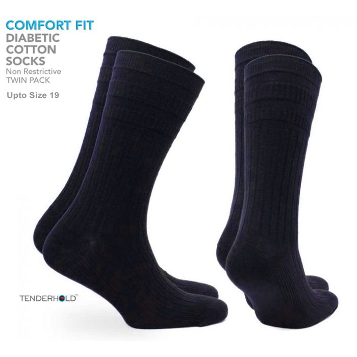X888-Diabetic Cotton Mix Socks - 2 Pair Pack (Navy)
