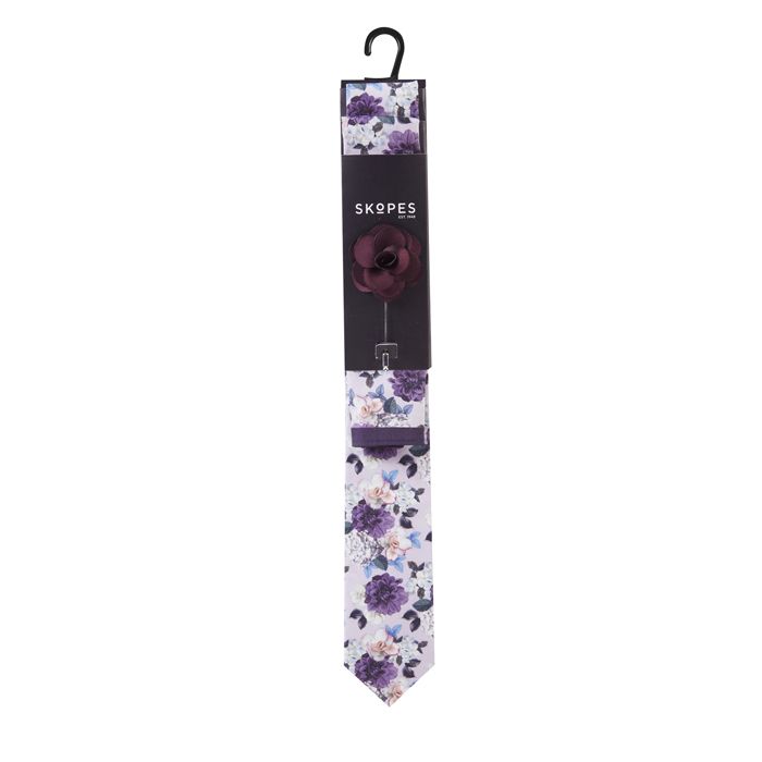 TA8780 Skopes Tie & Floral Printed Pocket Square Set