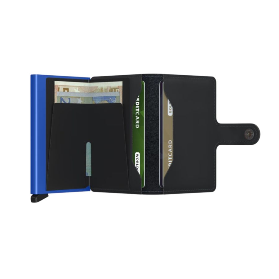 X970 Secrid Mini Leather Wallet RFID Cardprotector (Black/Blue)