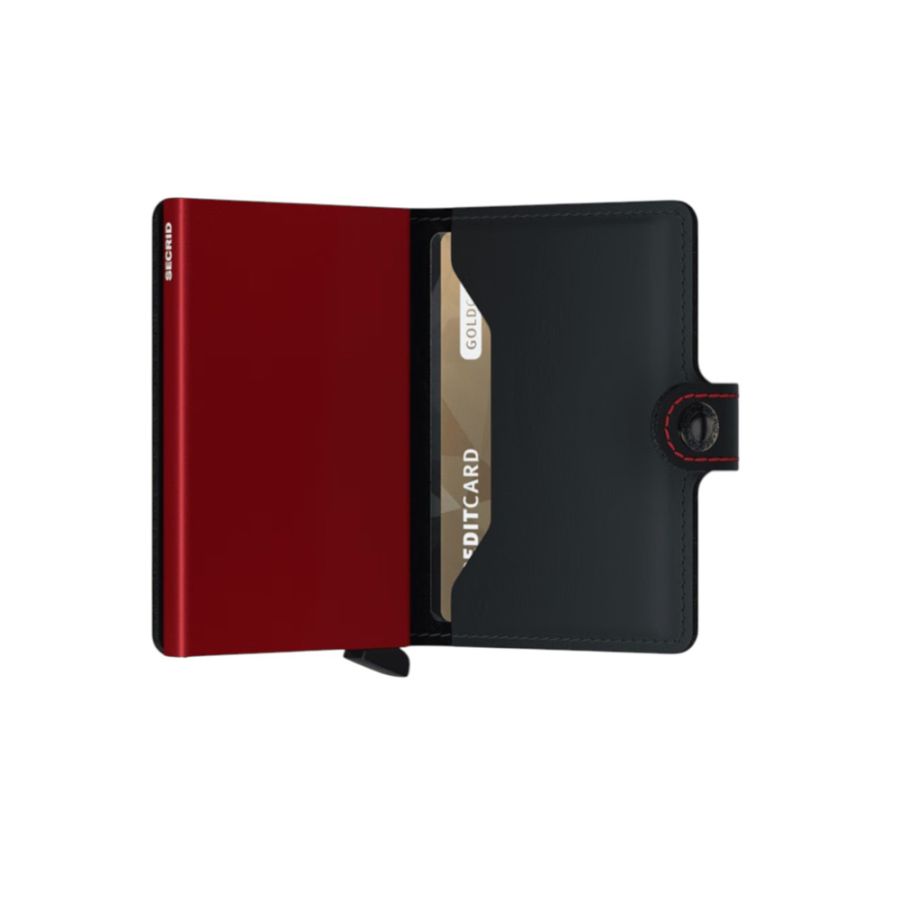 X970 Secrid Mini Leather Wallet RFID Cardprotector (Black/Red)