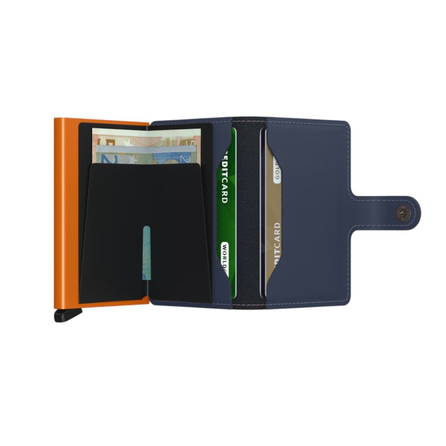 X970 Secrid Mini Leather Wallet RFID Cardprotector (Navy/Orange)