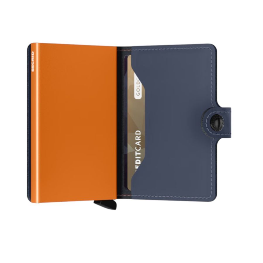 X970 Secrid Mini Leather Wallet RFID Cardprotector (Navy/Orange)
