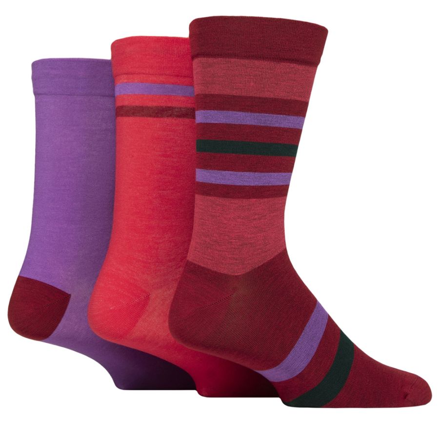 X986 Comfort Cuff Bamboo Striped Socks (Grape Vine)