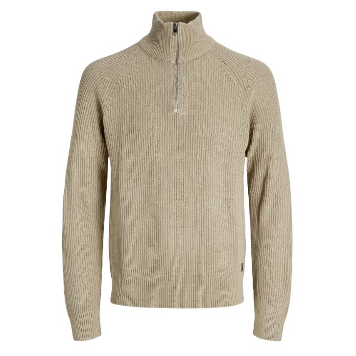 E1084 Jack & Jones Plain 1/4 Zip Jumper (Beige)