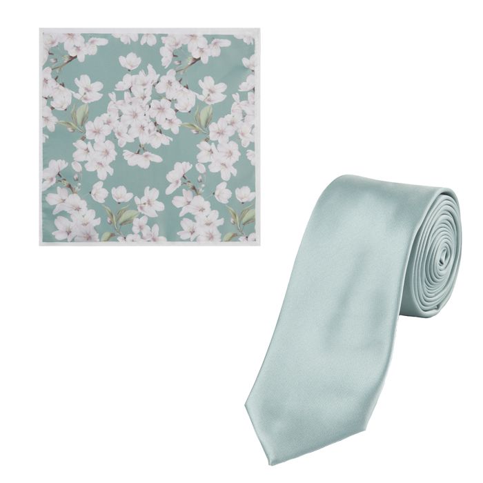 TA8777 Skopes Tie & Floral Printed Pocket Square Set